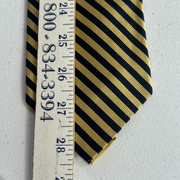 Brooks Brothers Makers Men's Neck Tie All Silk Striped Yellow & Navy Blue - Picture 7 of 8